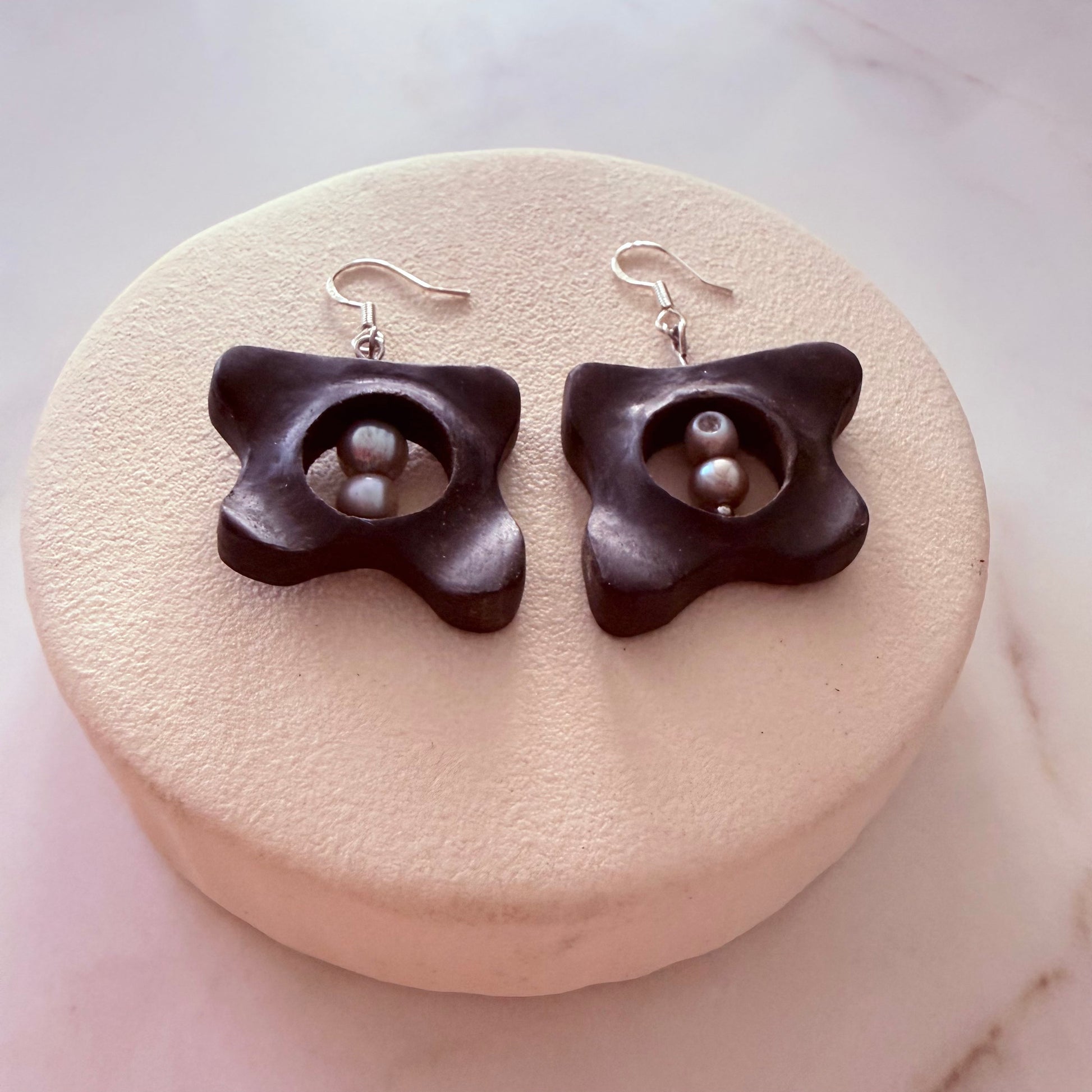 bog oak earrings with pearls