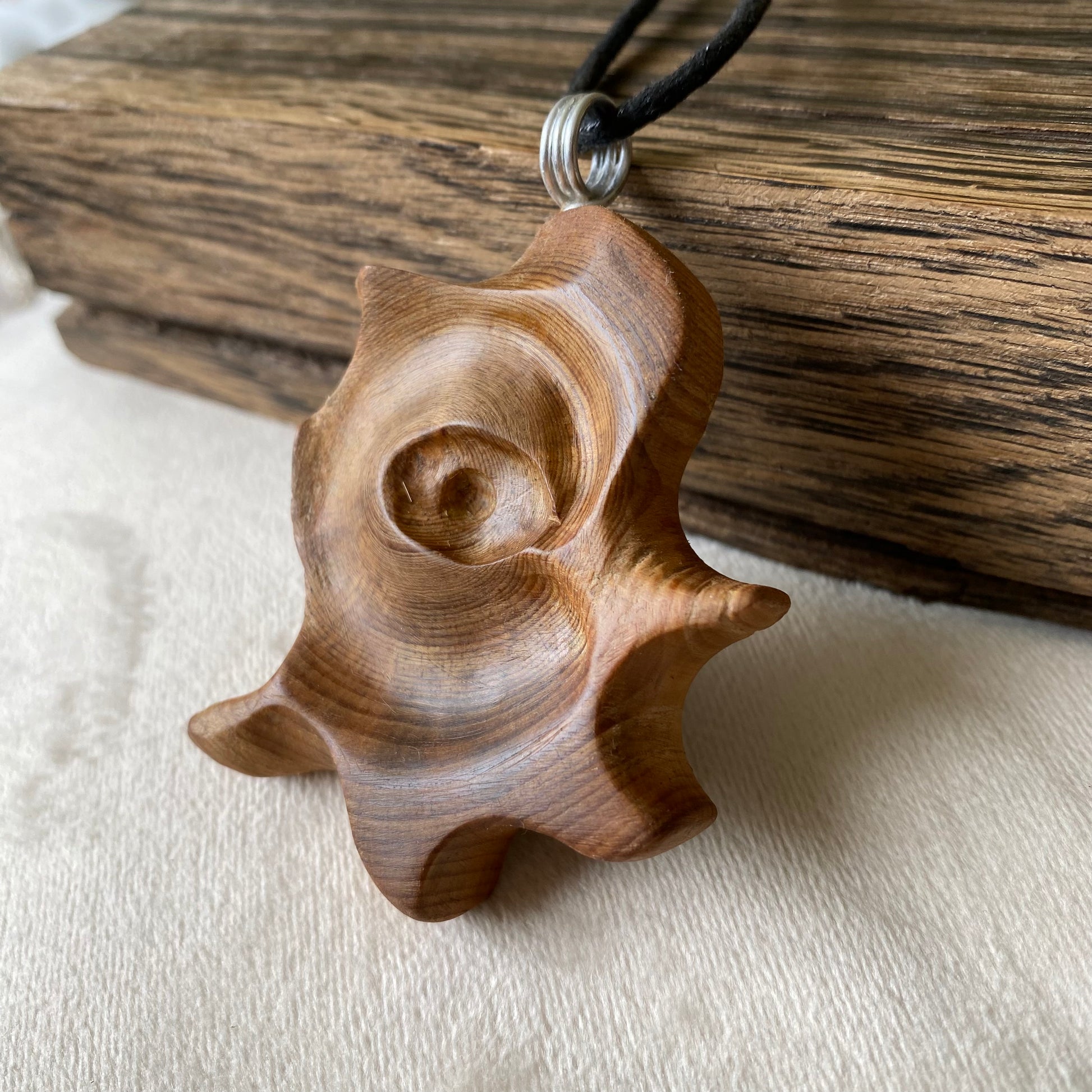 Irish Bog Pine Abstract Carved Necklace Handmade Gift