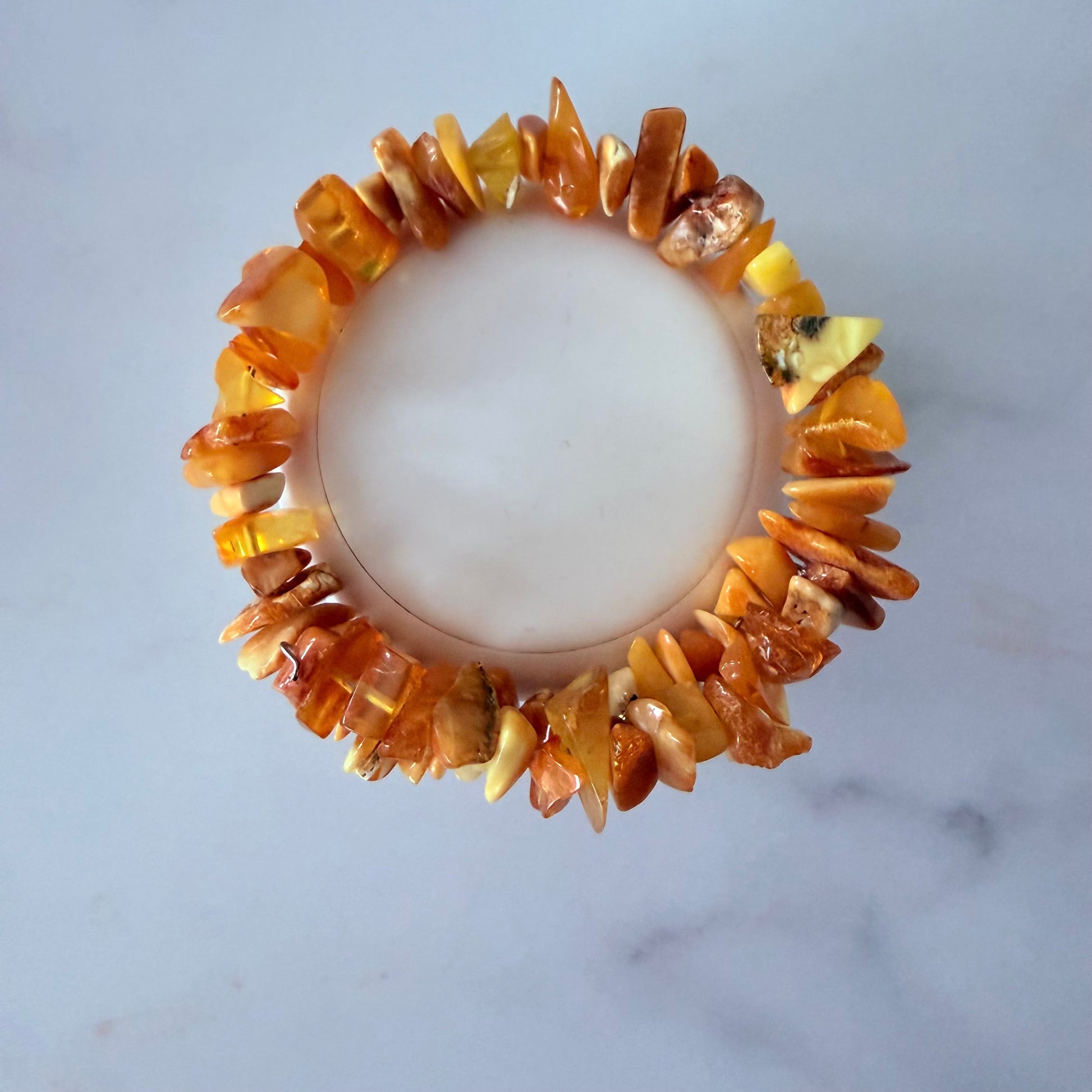 Handcrafted Baltic amber bracelet on flexible memory wire