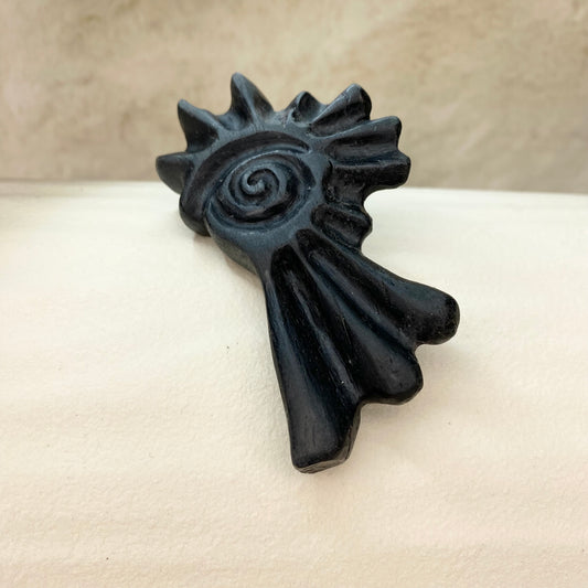 Handmade Irish Bog Oak Carved Abstract Brooch