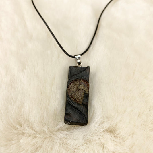 bog oak with fossil necklace 