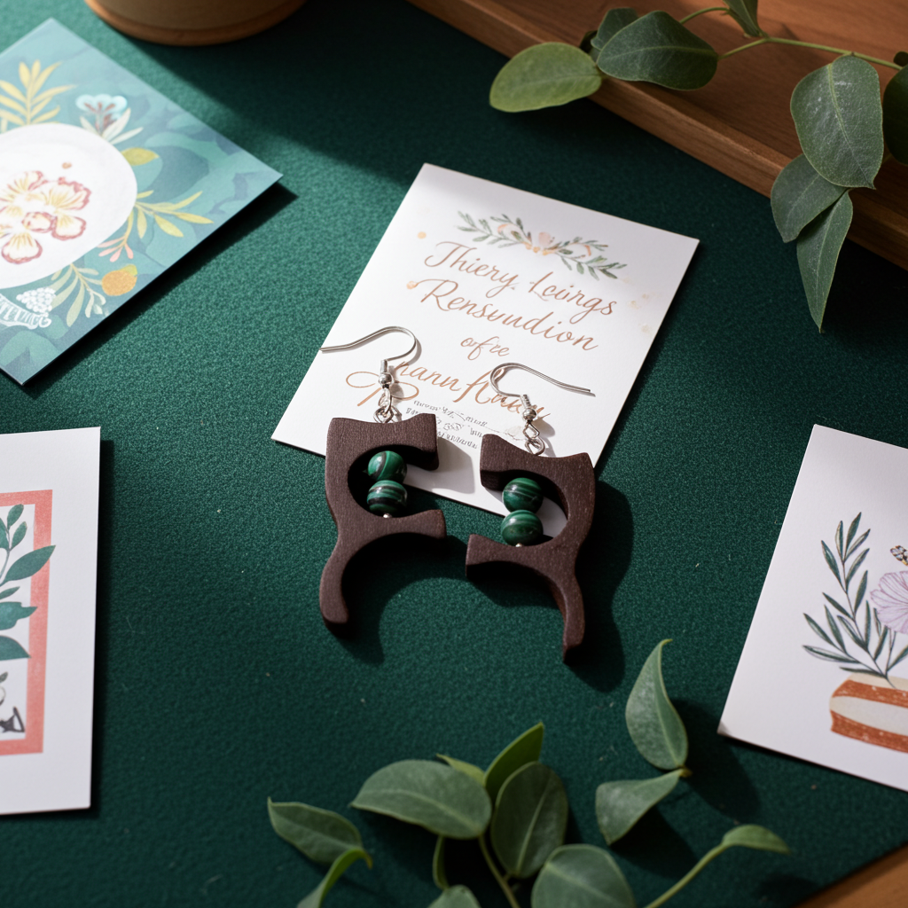 Handmade Bog Oak Earrings with Malachite