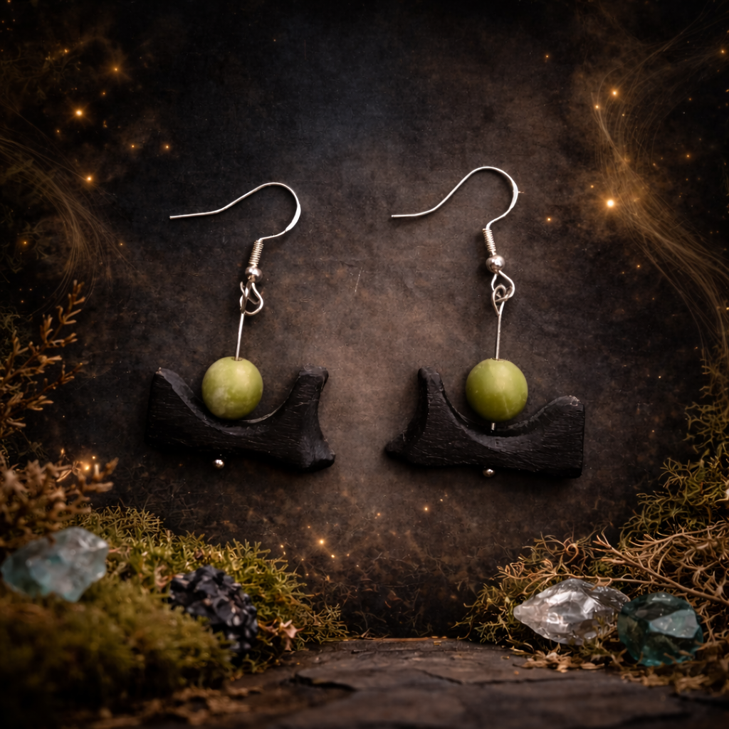 Pair of earrings with green jade stones 