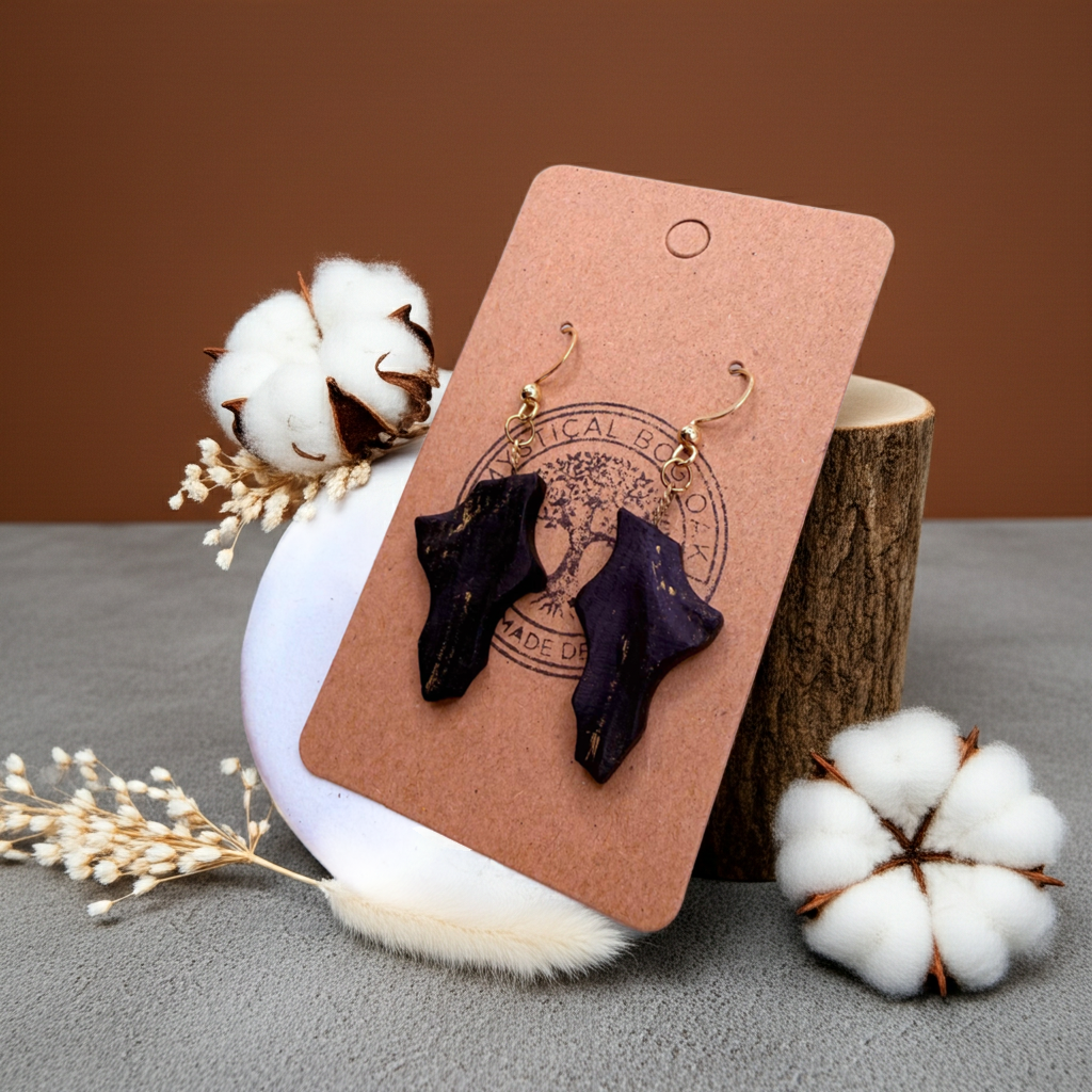 Natural Bog Oak Drop Earrings with Golden Touch