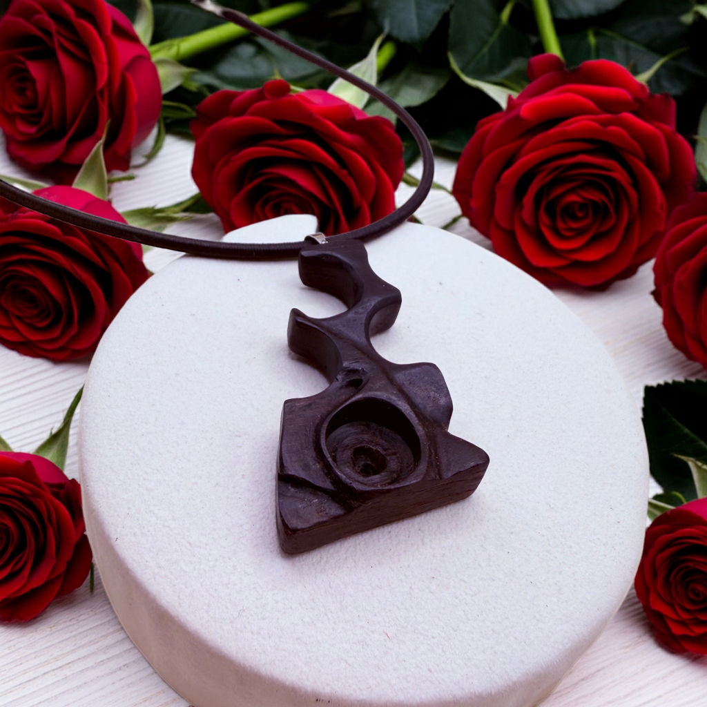 Hand Carved Black Wooden Pendant Necklace