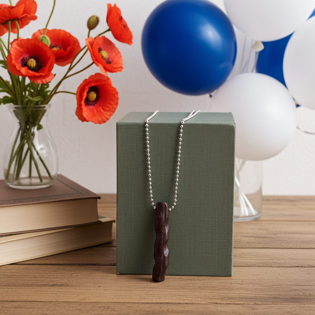 Hand Carved Black Bog Oak Pendant Necklace on Stainless Steel Chain