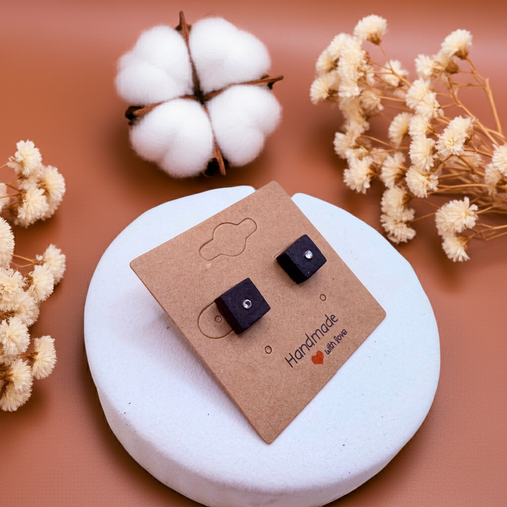 Handmade Bog Oak Stud Earrings with Cubic Zirconia