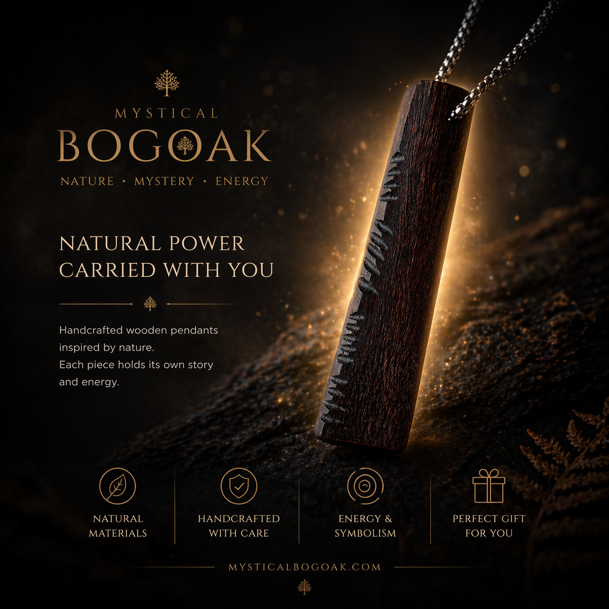 mystical wooden pendant bog oak ogham symbols
