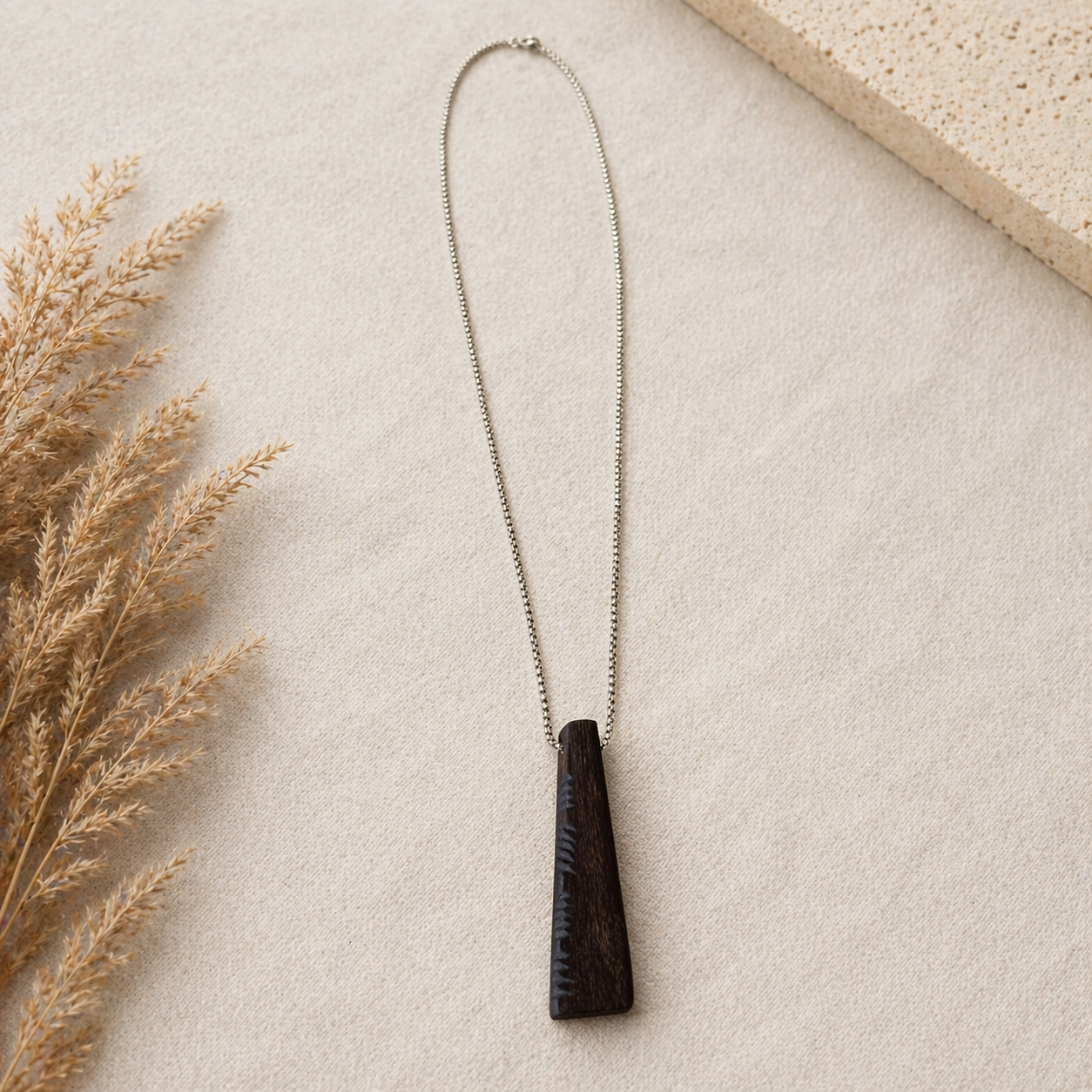minimalist bog oak necklace on chain product photo