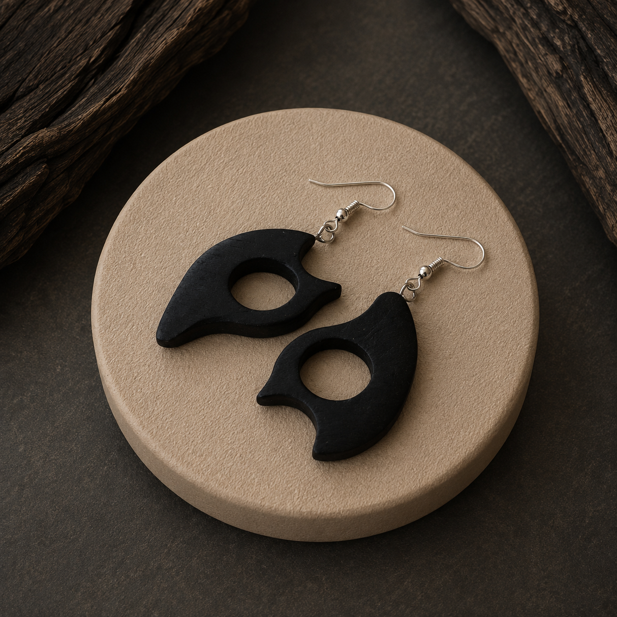 Sculptural Irish Bog Oak Drop Earrings