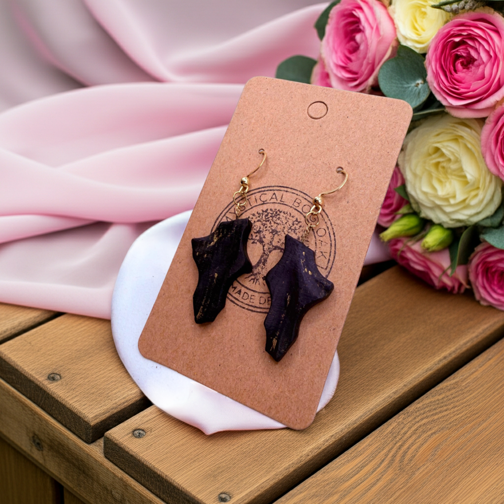 Natural Bog Oak Drop Earrings with Golden Touch