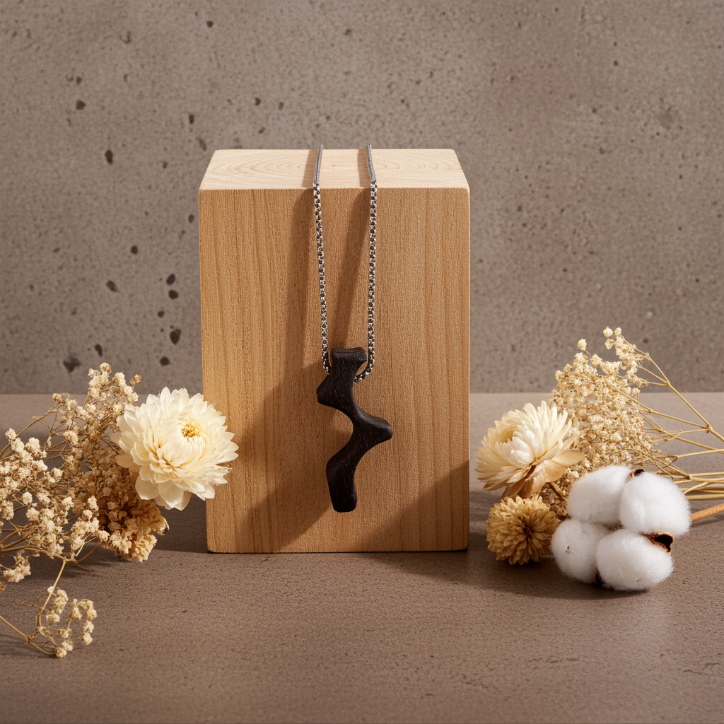 Bog Oak Necklace with Stainless Steel Chain