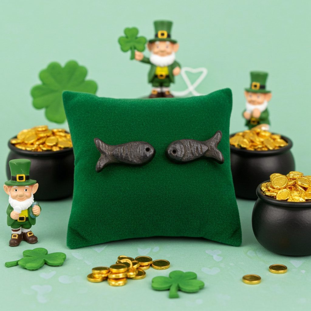 Hand Carved Bog Oak Fish Stud Earrings