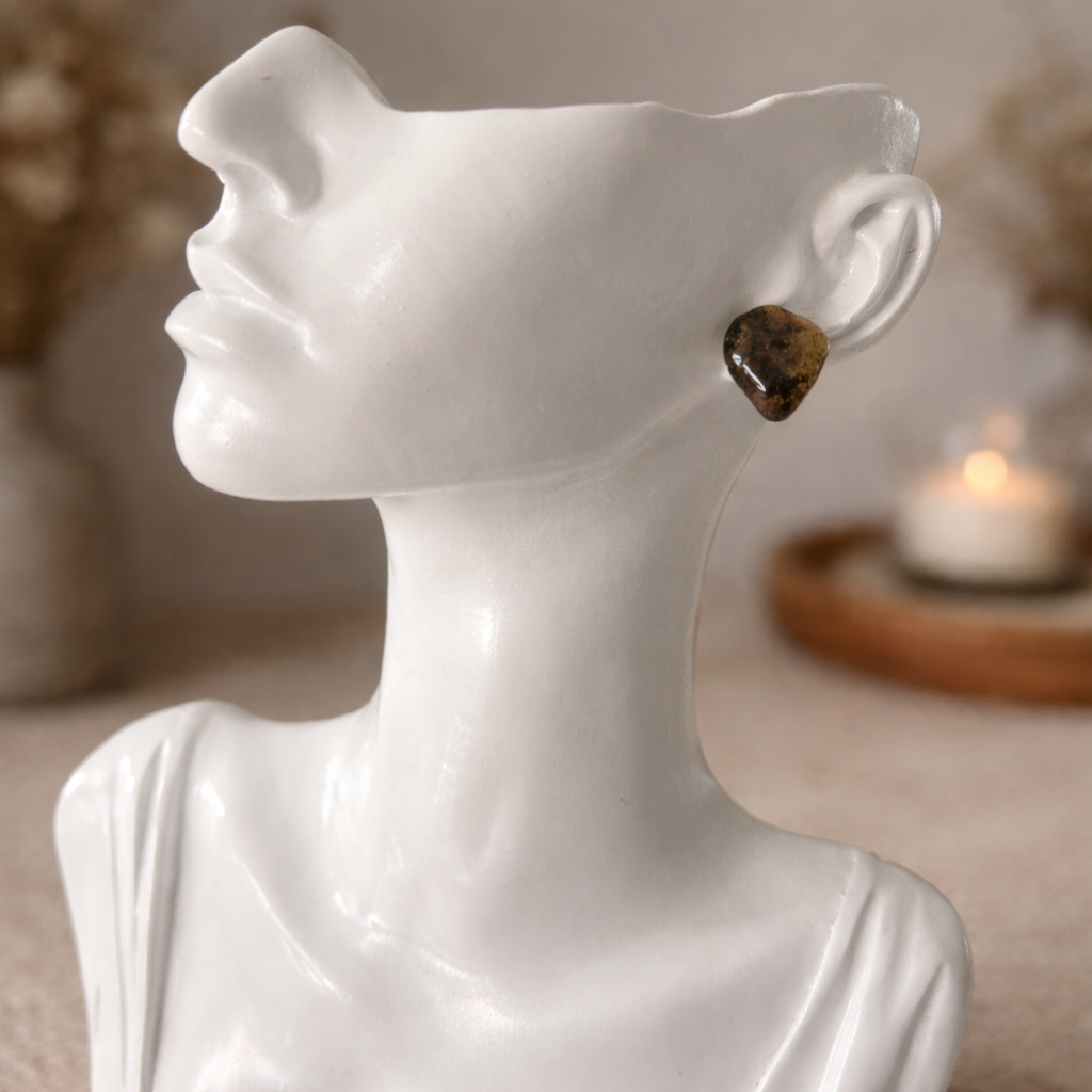 Handmade earrings with black amber