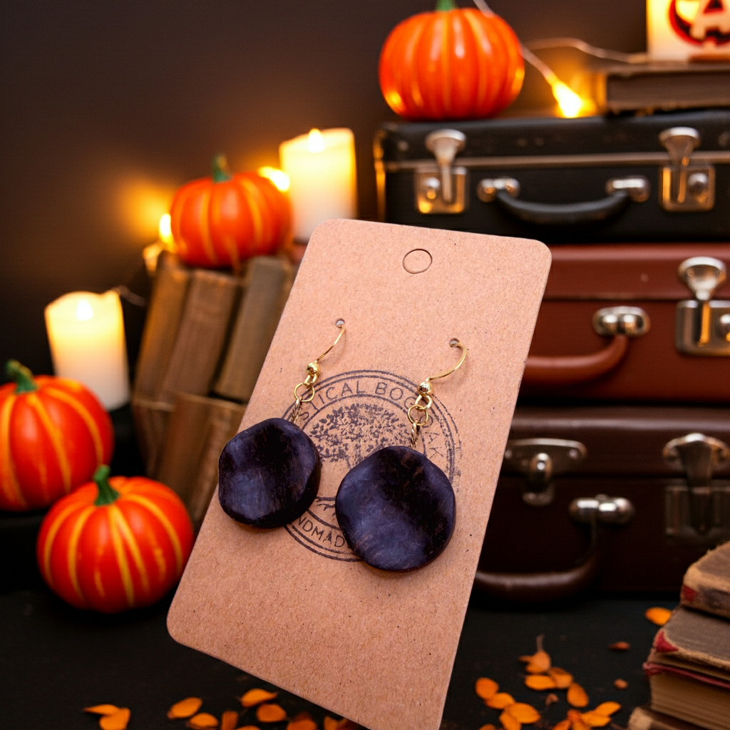 Irregular Round Bog Oak Earrings with Gold Plated Hooks