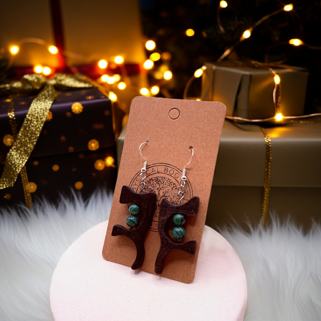 Handmade Bog Oak Earrings with Malachite