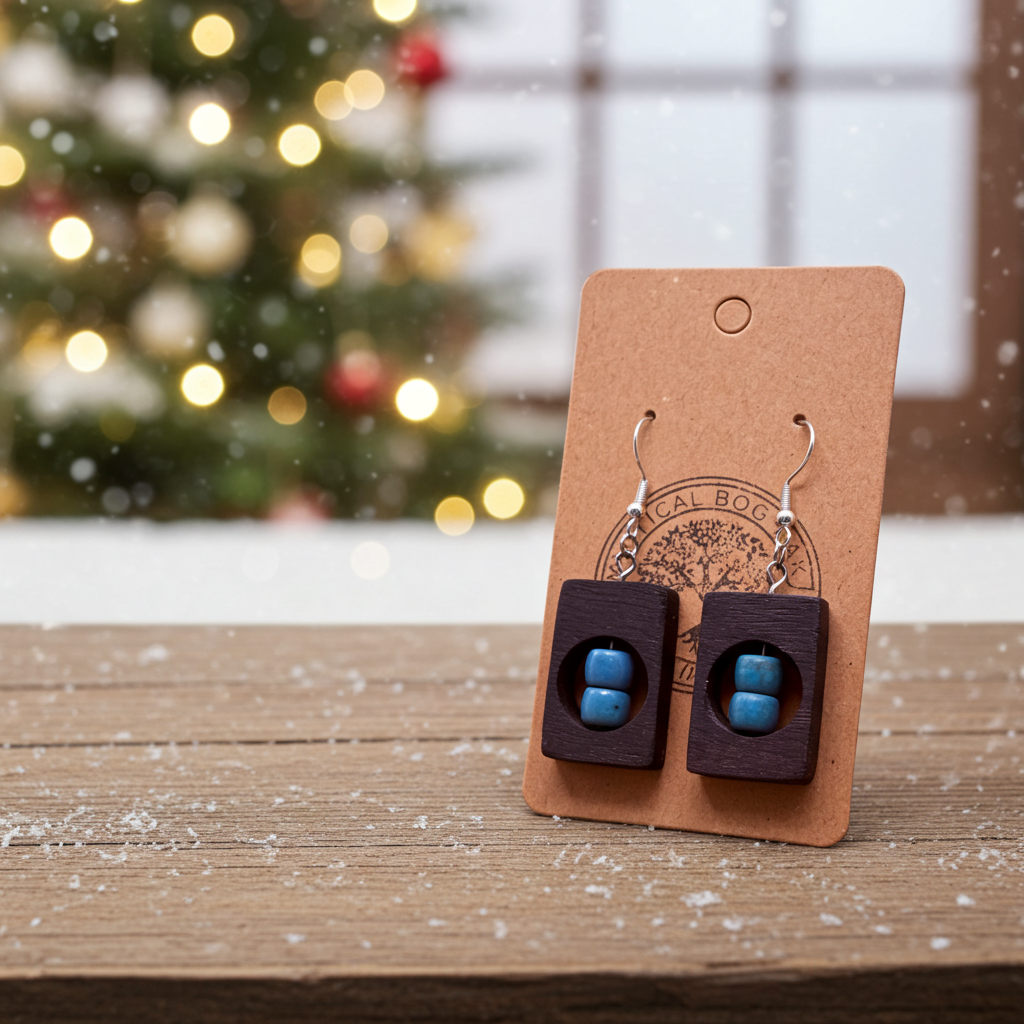 Bog Oak Dangle Earrings with Blue Howlite