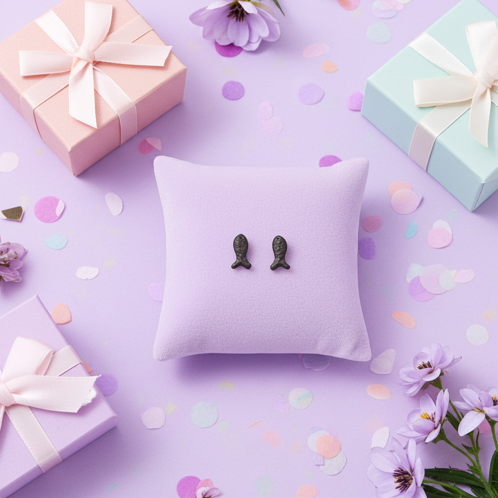 Hand Carved Bog Oak Fish Stud Earrings