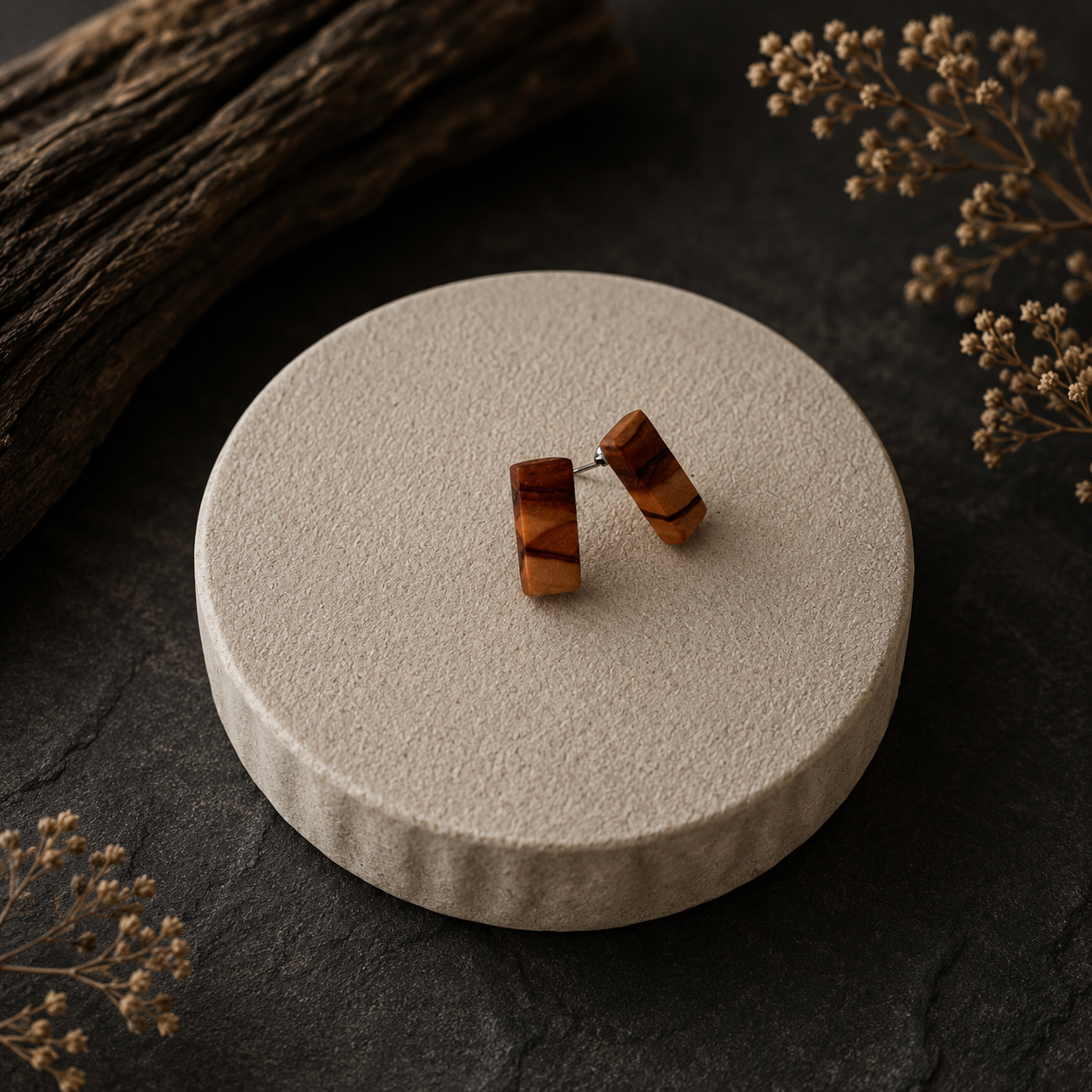 olive wood stud earrings 