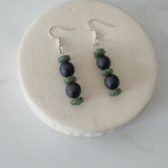 Handmade bog oak and lava earrings