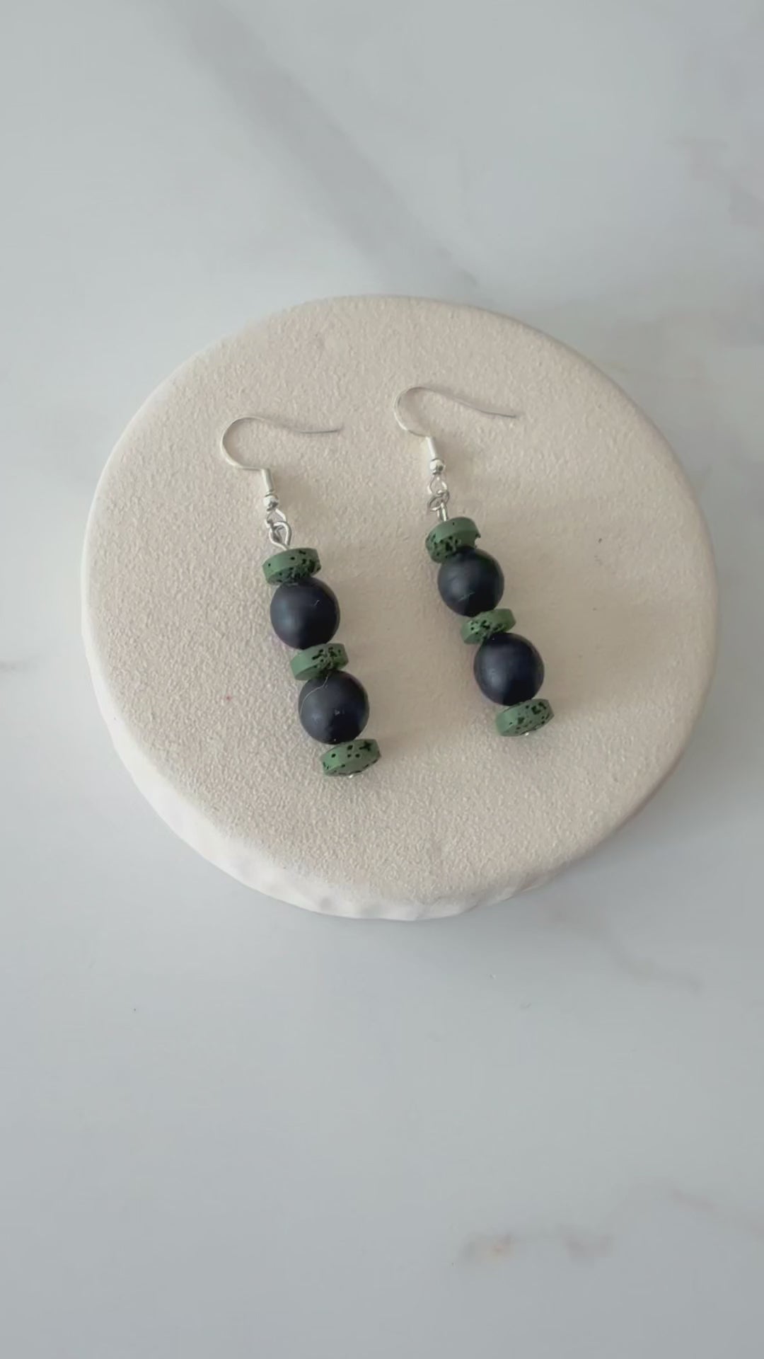 Handmade bog oak and lava earrings