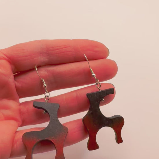 Geometric bog oak earrings made from ancient wood with stainless steel hooks