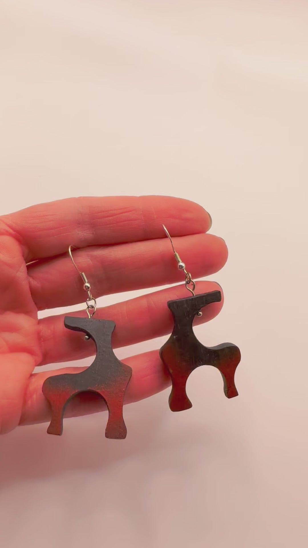 Geometric bog oak earrings made from ancient wood with stainless steel hooks