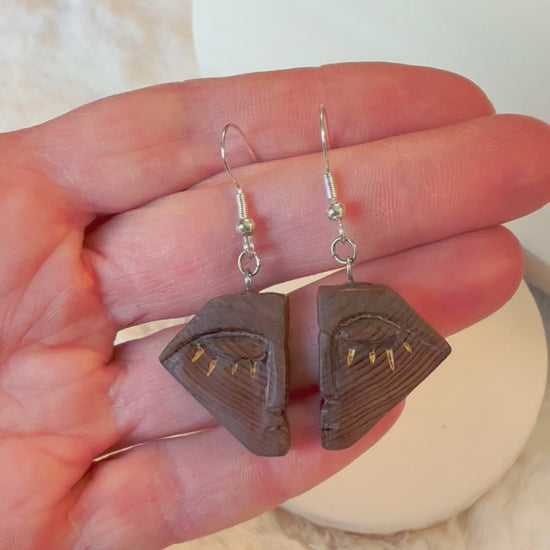 Lightweight wooden dangle earrings made from ancient bog wood