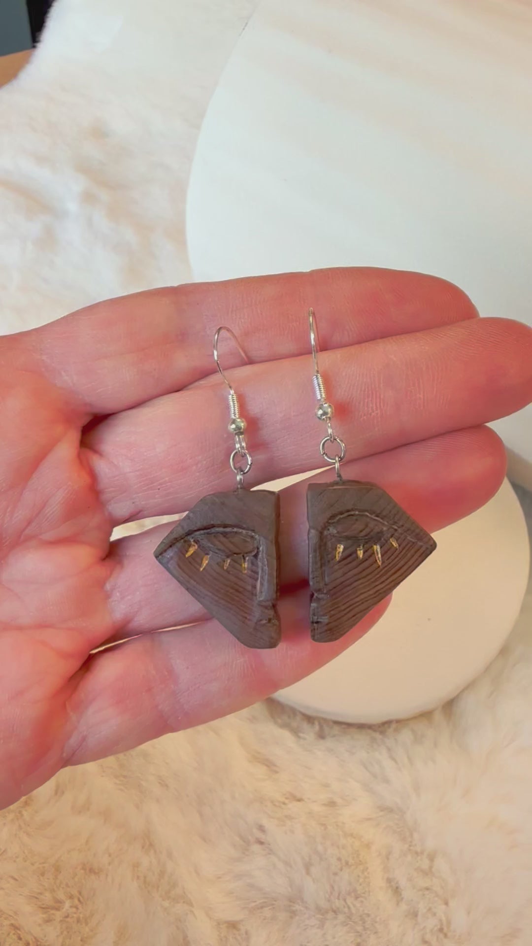 Lightweight wooden dangle earrings made from ancient bog wood