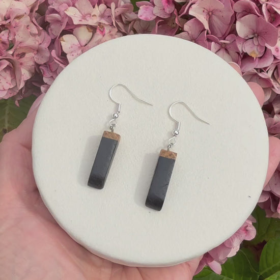 Elegant handmade bog oak earrings 