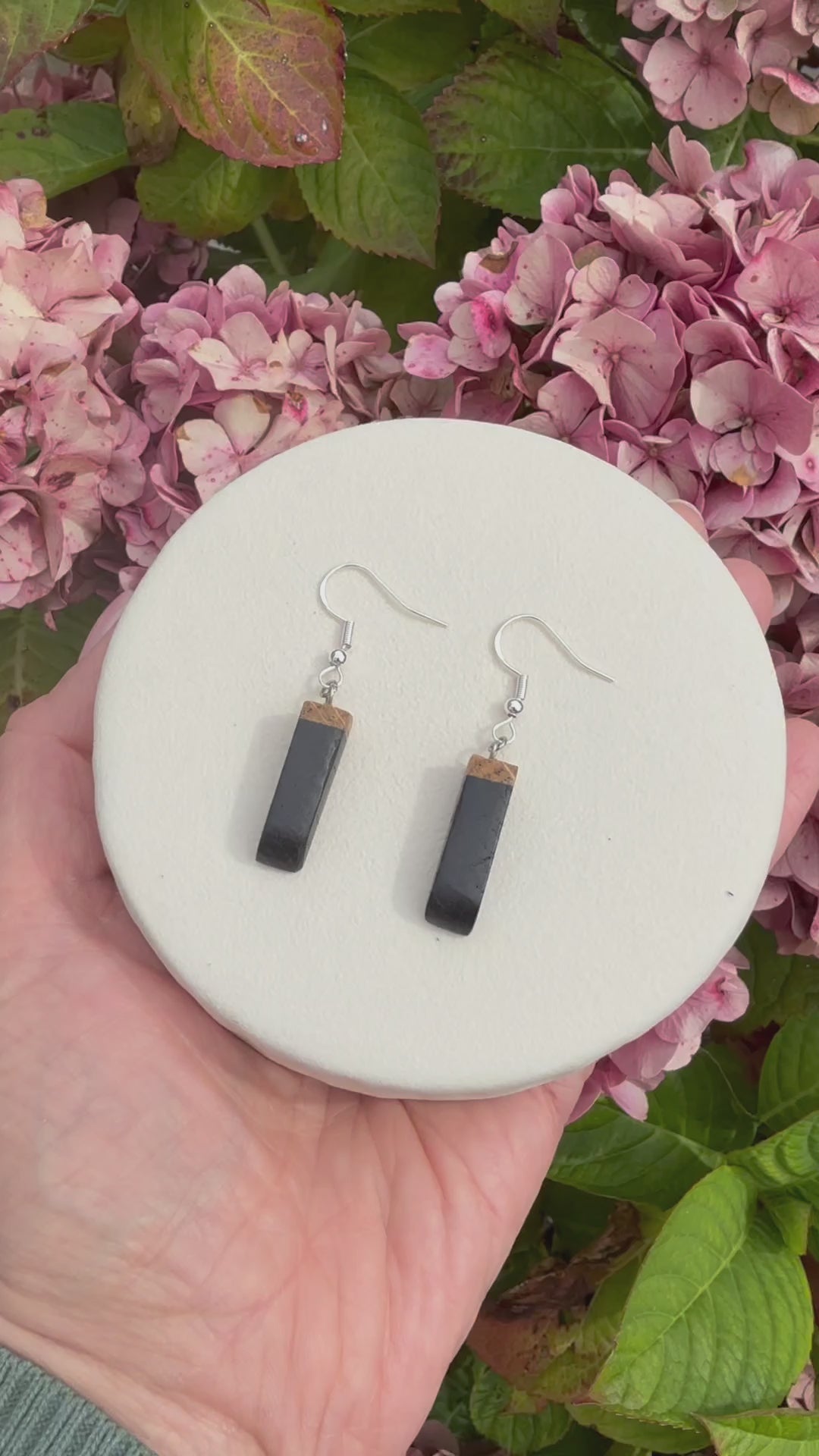 Elegant handmade bog oak earrings 