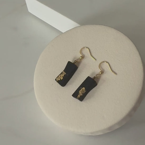 Handmade bog oak with gold accent earrings 