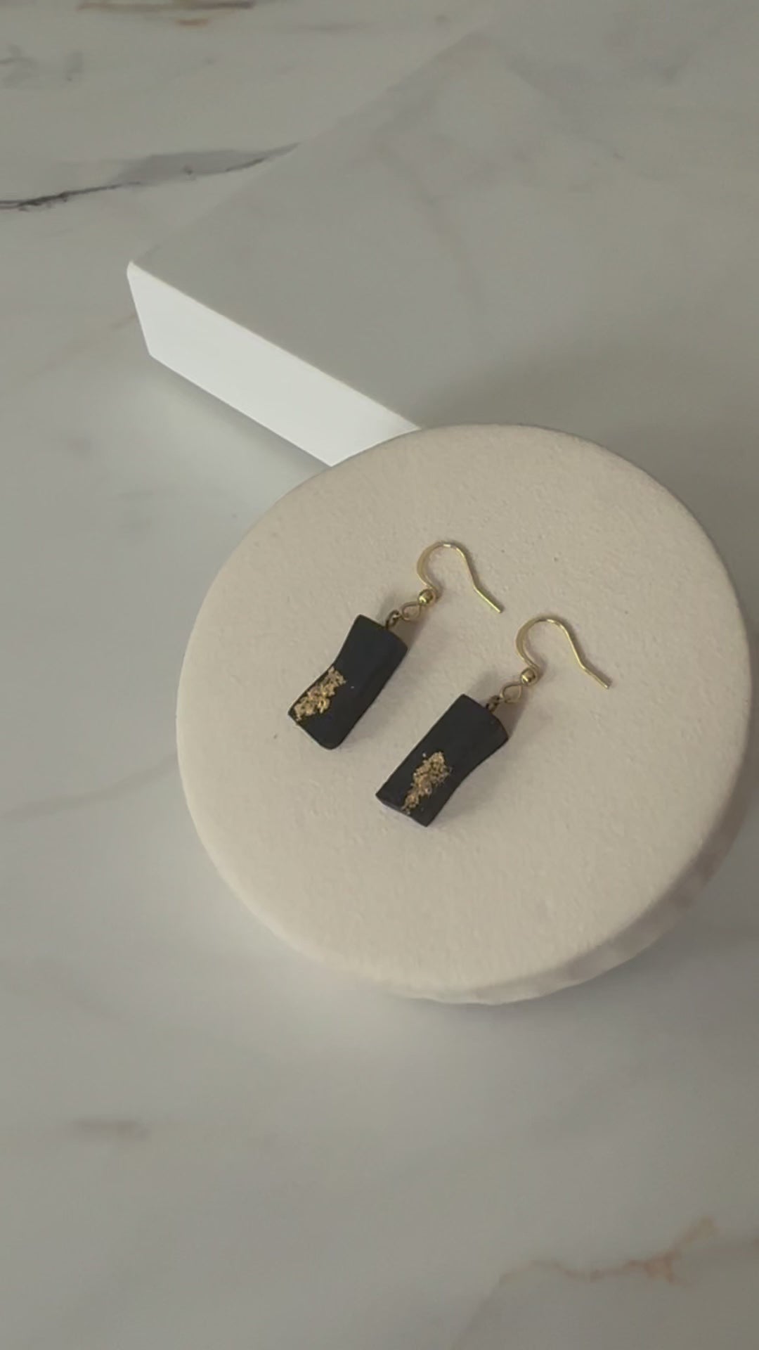 Handmade bog oak with gold accent earrings 