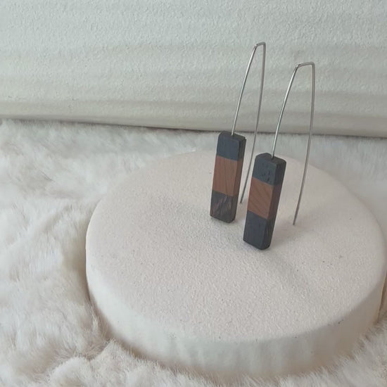 Hypoallergenic stainless steel and natural bog wood earrings