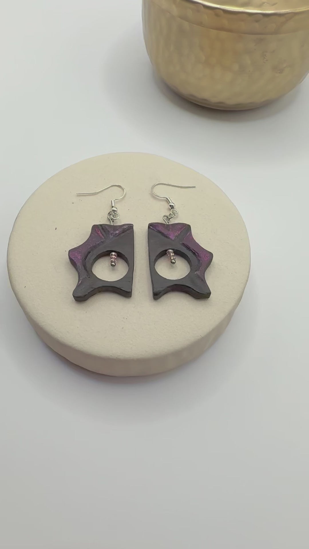 Minimalist wooden earrings made from ancient bog oak
