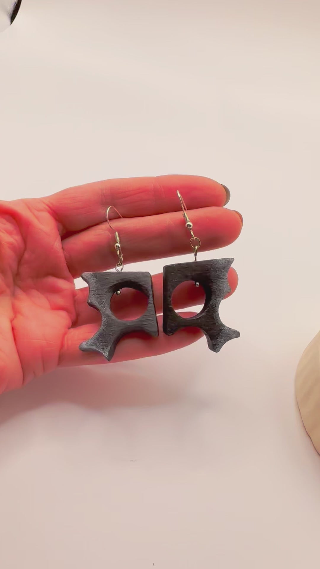 Minimalist sculptural bog oak earrings in architectural style