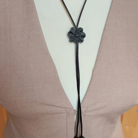 Handmade bog oak flower necklace