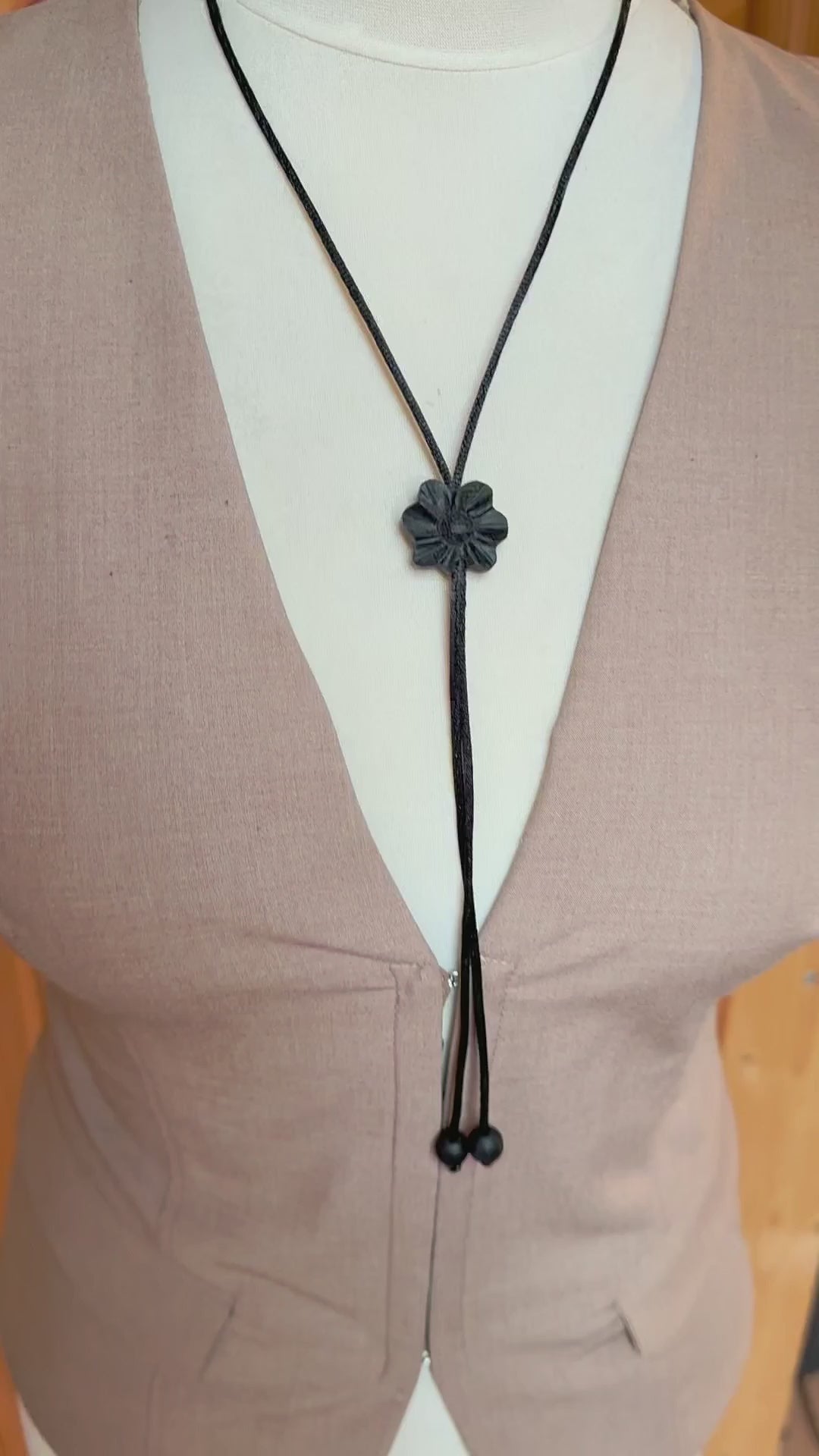 Handmade bog oak flower necklace