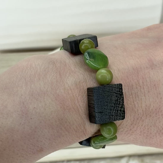 bog oak and jade Bracelet 