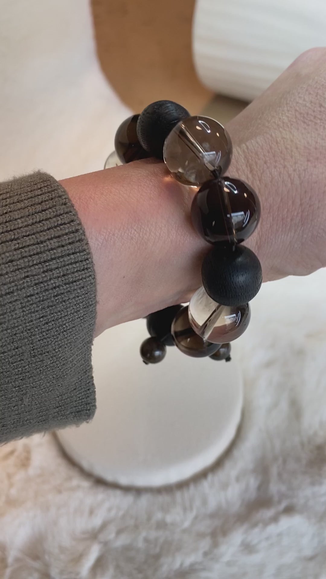 Quartz and bog oak bracelet 