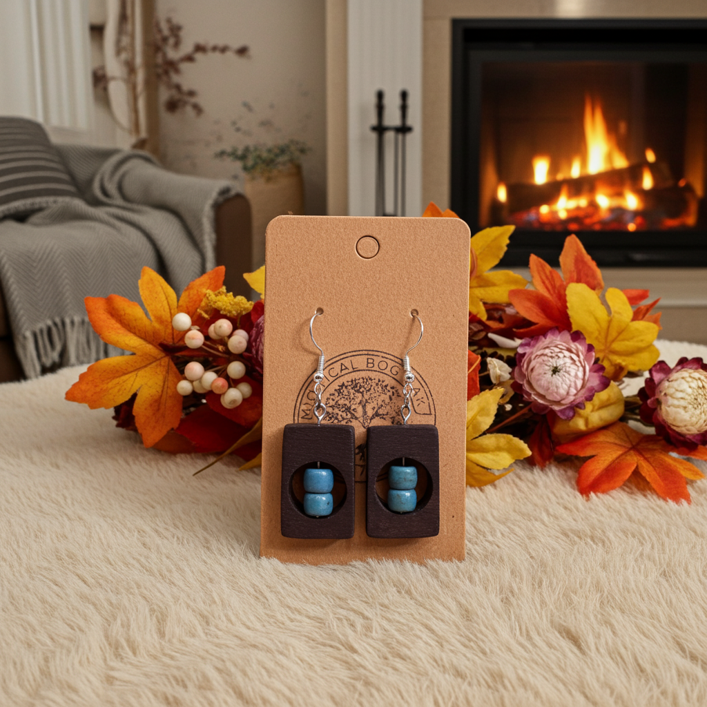 Bog Oak Dangle Earrings with Blue Howlite