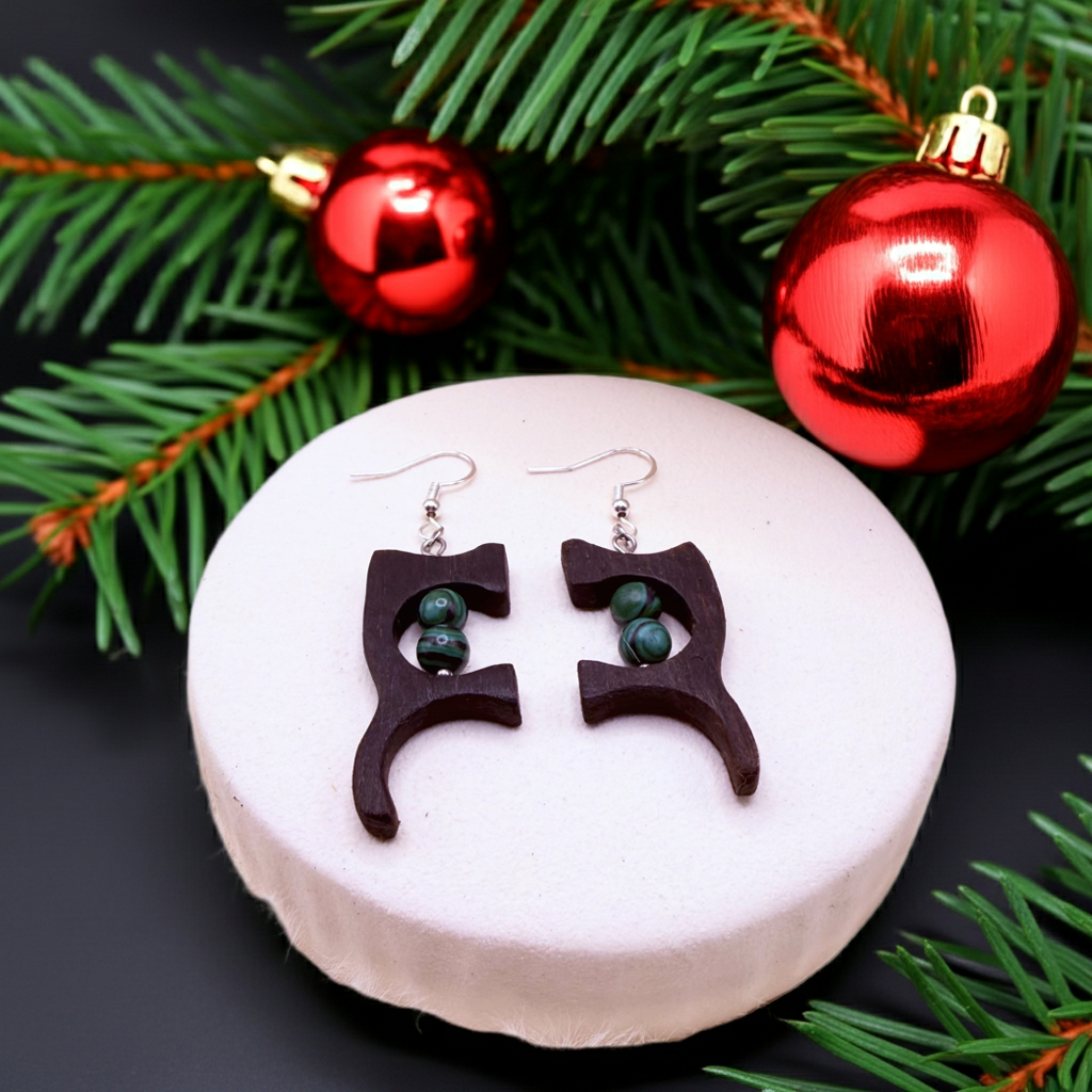 Handmade Bog Oak Earrings with Malachite