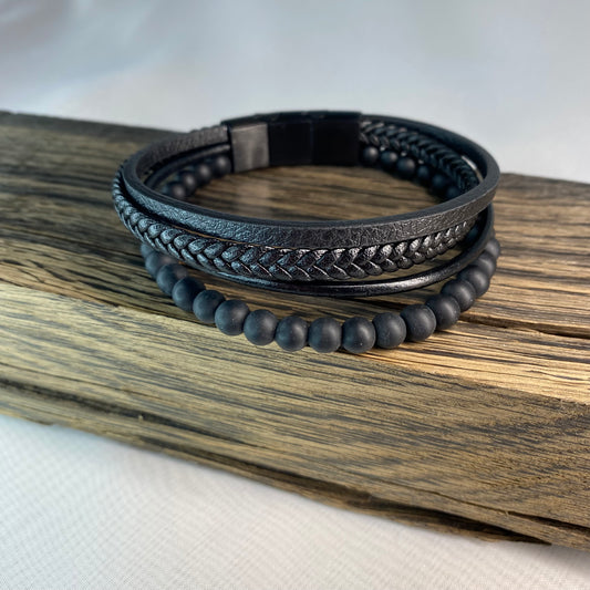 Unisex Leather Bracelet with Beads | Handmade | Gift for Her or Him