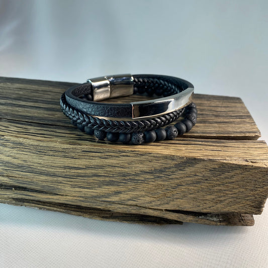 Unisex Leather Bracelet with Stainless Steel Detail  | Handmade | Gift for Her or Him