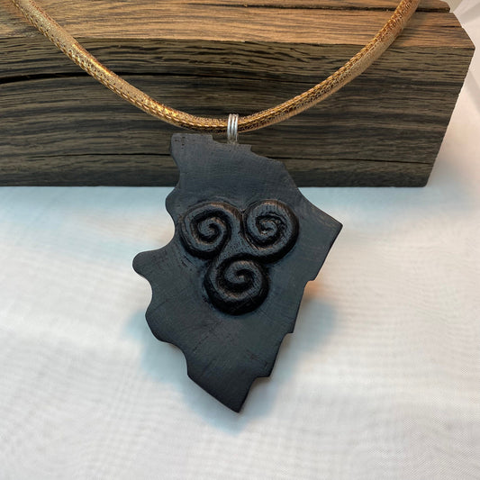 Irish Bog Oak Carved Triskele Necklace Gift - Handmade